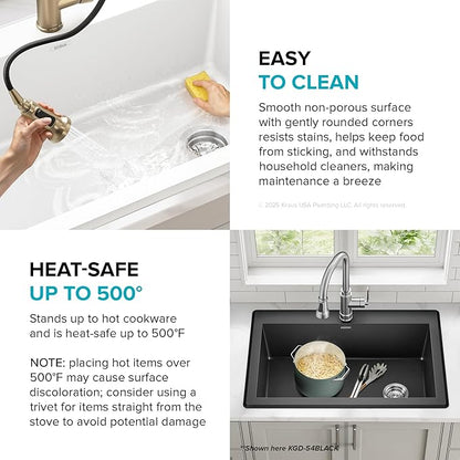 KRAUS Forteza 33-inch Granite Drop In/Undermount Single Bowl White Kitchen Sink, KGD-54WHITE