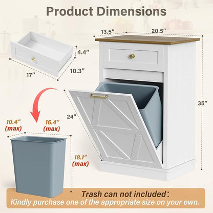 YESHOMY Tilt Out Trash Cabinet, 10 Gallon Hidden Wooden Bin Cabinets, Laundry - Image 2