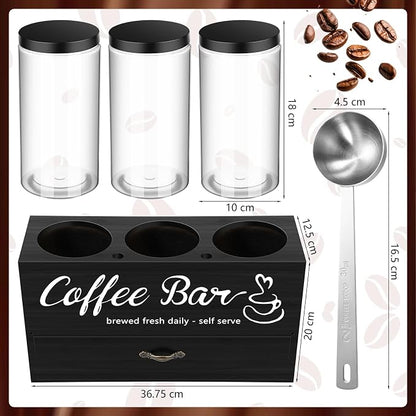 3 Pcs Coffee Canister Set with Shelf and Spoon Plastic Coffee Bean Storage - Image 2