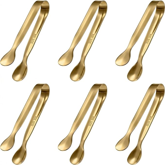 6 PCS Gold Mini Serving Tongs, 4.25 Inch 304 Stainless Steel Appetizer Tongs by CiiVii