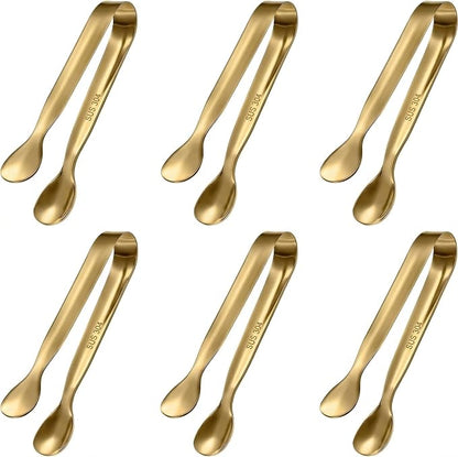 6 PCS Gold Mini Serving Tongs, 4.25 Inch 304 Stainless Steel Appetizer Tongs by CiiVii