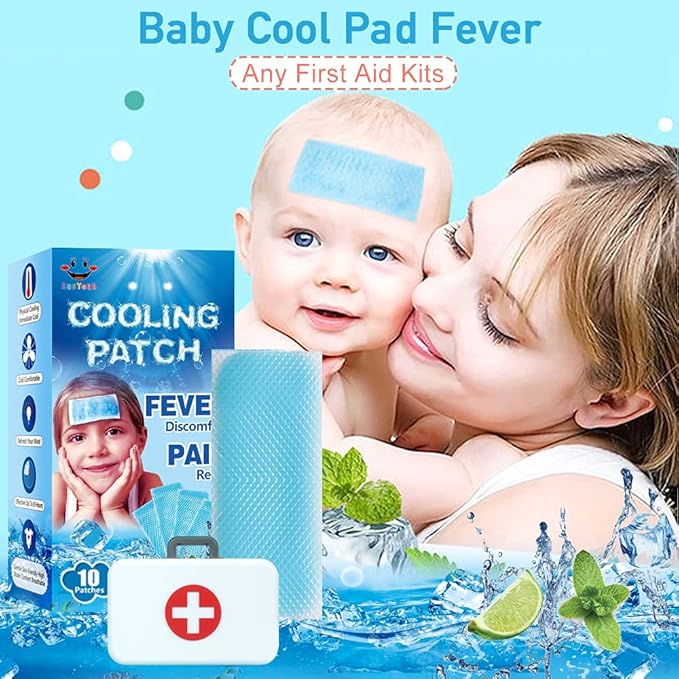 10 Sheets EasYeah Kids Cooling Patches for Fever Discomfort & Pain Relief, Cooling Relief Fever Reducer, Soothe Headache Pain, Pack of 10