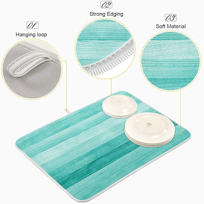 Teal Turquoise Green Wood Texture Dish Drying Mat 18x24 - Image 4