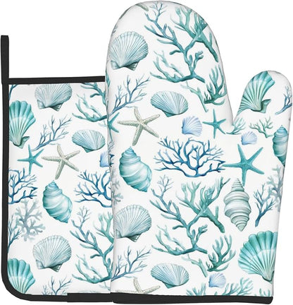Nautical Oven Mitts and Pot Holders Sets Coastal Kitchen Mitts Potholders 2PCS by DZGlobal