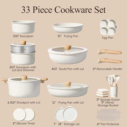 CAROTE 33pcs Pots and Pans Non Stick, Cookware Sets Detachable Handle, - Image 2