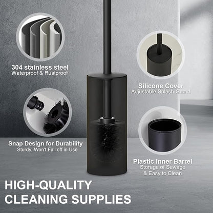 304 Stainless Steel Toilet Bowl Brush and Holder Set, Circular Floor Toilet - Image 3