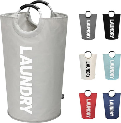 DOKEHOM 90L Large Laundry Basket, Collapsible Laundry Bag, Freestanding Tall Clothes Hamper, Foldable Washing Bin (Grey)
