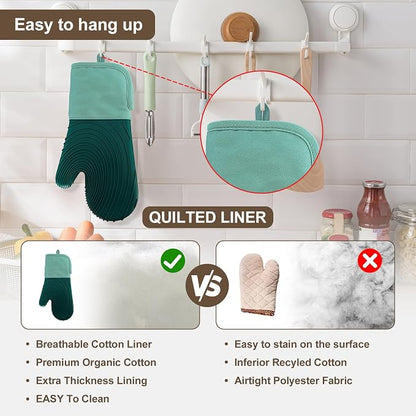 Silicone Oven Mitts-13.6 in Extended Oven Mitts Heat Resistant 500F, Oven Gloves - Image 6