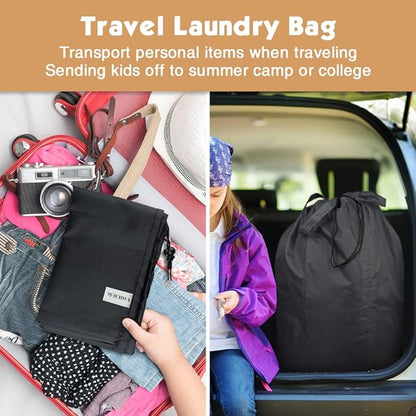 Washable Travel Laundry Bag with Handles and Drawstring, Heavy Duty Large Enough to Hold 3 Loads of Laundry, Fit a Laundry Basket or Clothes Hamper, 27.5x34.5 in,Grey and Black