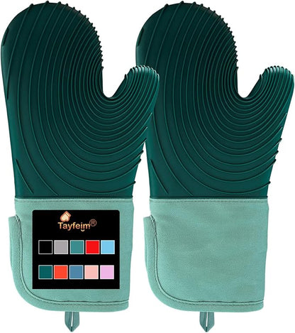 Silicone Oven Mitts-13.6 in Extended Oven Mitts Heat Resistant 500F, Oven Gloves by Tayfeim