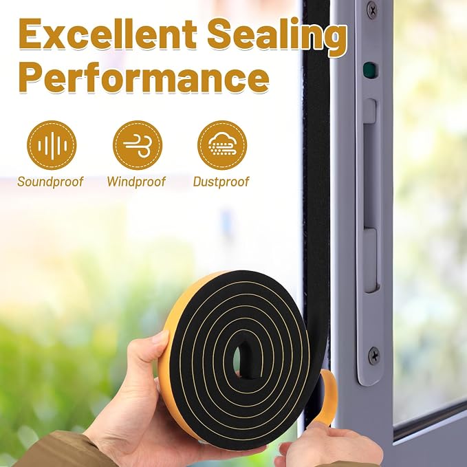 Weather Stripping Soundproof, 1/2 in x 1/2 in High Density Foam Insulation Tapes - Image 2