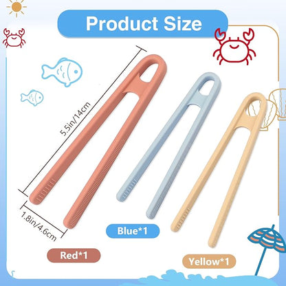 3 Pcs Silicone Mini Tongs 5.5 Inch 3 Colors Small Toddler Tongs, Silicone - Image 2