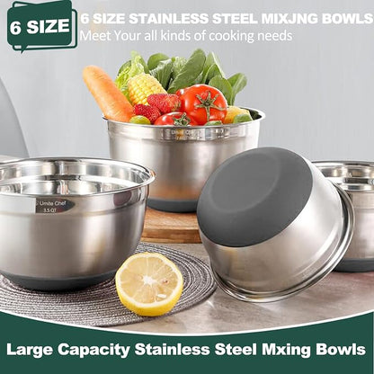 Umite Chef Mixing Bowls with Airtight Lids，6 piece Stainless Steel Metal - Image 2