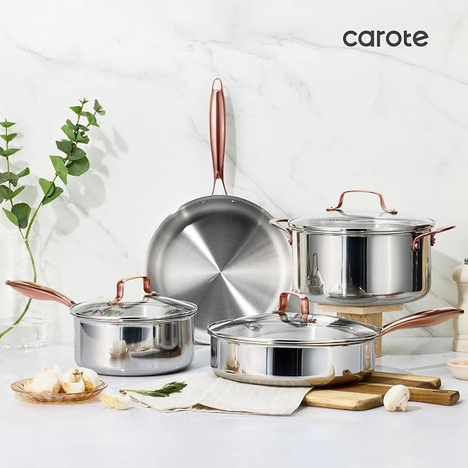 CAROTE 8"+10" Stainless Steel Frying Pan Set, Non-Toxic PTFE & PFOA Free Fry - Image 7