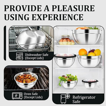 P&P CHEF Mixing Bowls with Visible Airtight Lids Set of 5, 10-Piece Stainless - Image 6