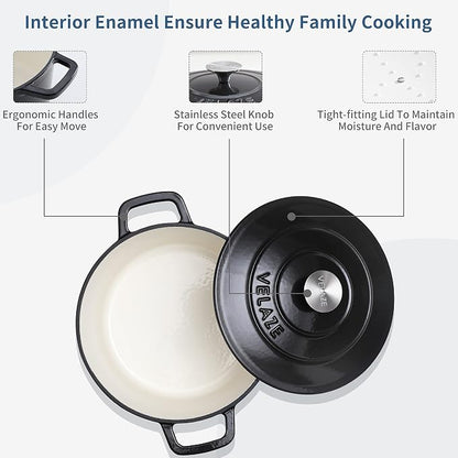 Velaze 6 QT Enameled Cast Iron Dutch Oven, Dual Handles Dutch Oven Pot - Image 4