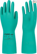 LANON 3 Pairs Nitrile Chemical Resistant Gloves, Reusable Heavy-Duty Rubber Gloves, Acid, Alkali & Oil Protection, Non-Slip, Large