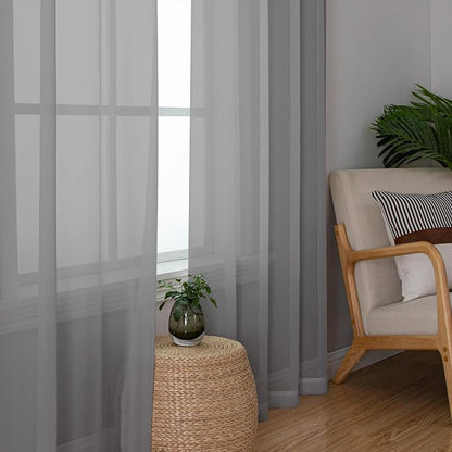 Chyhomenyc Sheer Grey Curtains 84 inches Long 2 Panels Set, Lightweight Solid - Image 8