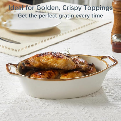 ONEMORE Au Gratin Baking Dish Oval Ceramic White Small Casserole Dish Oven Safe - Image 7