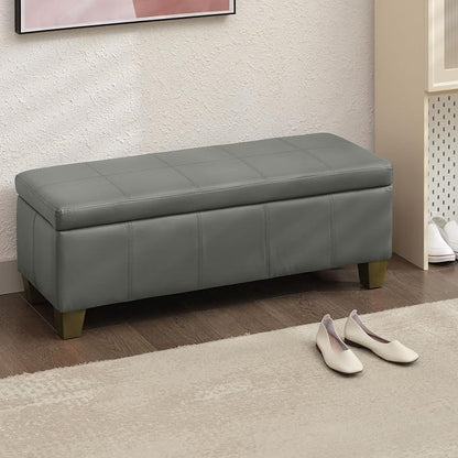 Grey Faux Leather Ottoman with Storage, Rectangular Extra Long Storage Bench - Image 8