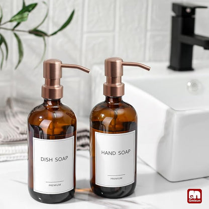 GMISUN Amber Glass Soap Dispenser, 2 Pack Bathroom Hand Soap Dispensers - Image 4