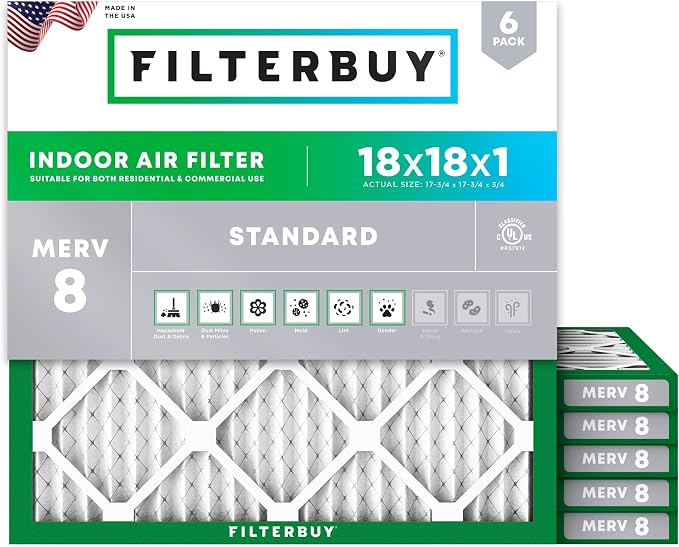 Filterbuy 18x18x1 Air Filter MERV 8 Dust Defense Replacement, Electrostatic by Filterbuy