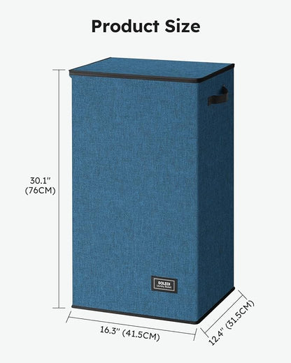 SOLEDI Laundry Hamper with Lid 100L Large & Tall Collapsible Laundry Baskets, Clothes Hamper with Bag Removable Easy to Carry, Dirty Hampers for Bedroom, Bathroom, Dorm, College, Blue