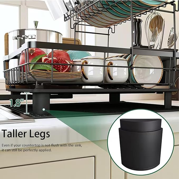 Dish Drying Rack, Space Saving & Durable, Rust-Proof Large 2 Tier Stainless - Image 4