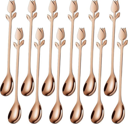 Rose Gold Tulip/Rose Handle 12-Pcs Mini Coffee Spoons Set by SGvrPvz