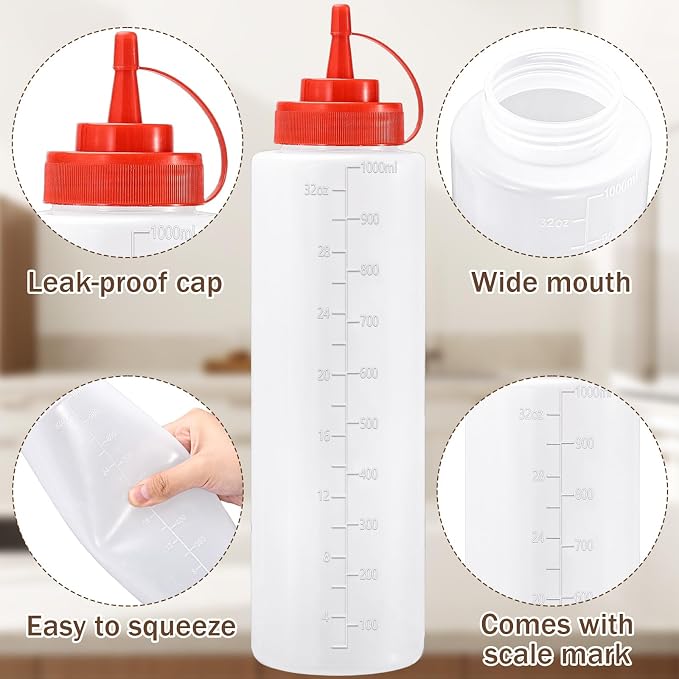 Condiment Squeeze Bottles Ketchup Dispenser, 6 Pack 32oz Squeeze Bottles - Image 3