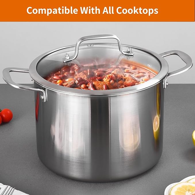 DELARLO Tri-Ply Stainless Steel Soup Pot 12QT, Tri-ply Big Pots - Image 7