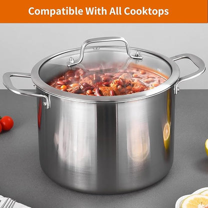 DELARLO Tri-Ply Stainless Steel Soup Pot 12QT, Tri-ply Big Pots - Image 7