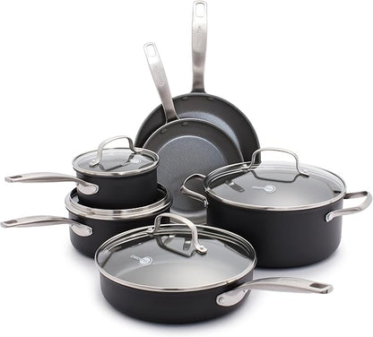 GreenPan Chatham Hard Anodized Healthy Ceramic Nonstick 10 Piece Cookware Pots by GreenPan