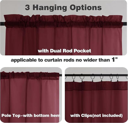 Chyhomenyc Sheer Valances for Windows 2 Pack, 42W x 14L inches Small Window - Image 5