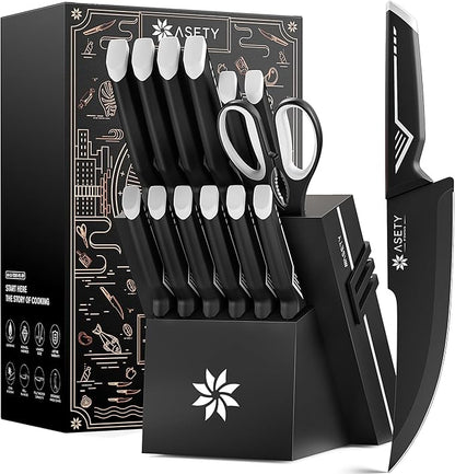Knife Set - 15 PCS Kitchen Knife Set - Stainless Steel Knife Block Set - by ASETY
