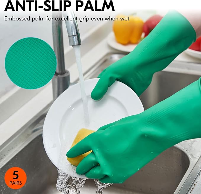 Vgo... 5-Pairs Reusable Household Gloves, Rubber Dishwashing gloves, Extra - Image 5