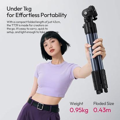 ULANZI TT39 Travel Tripod with Fluid Head, Lightweight Camera Stand for DSLR and Phone, Compact 61'' Tripod Mount with Phone Clip for Outdoor Vlogging and On-The-Go Shooting