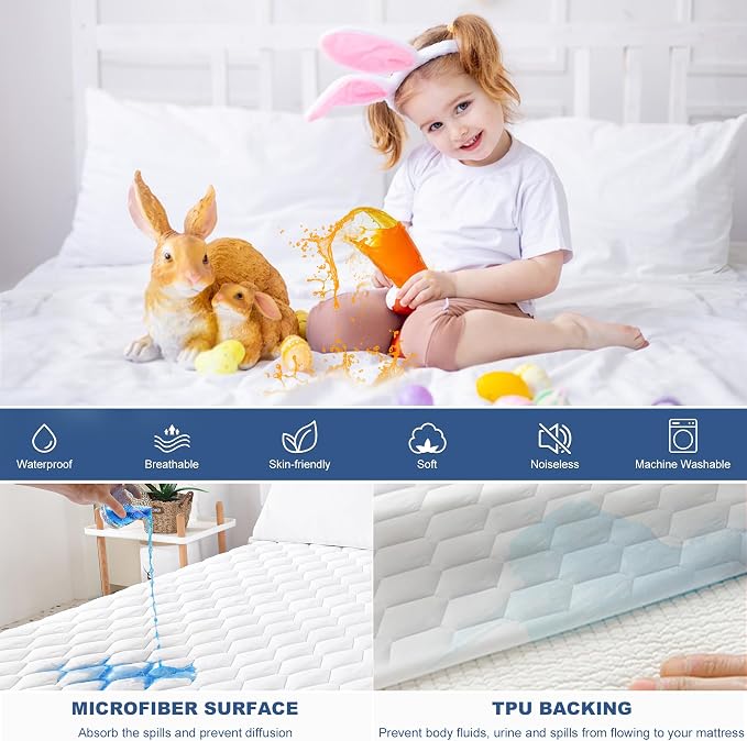 GRT Full Mattress Protector Waterproof, 100% Waterproof Quilted Fitted Mattress - Image 3