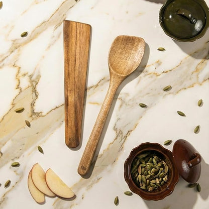 SLATE & ROYCE Wooden Spoon and Spatula Set, 2-Piece Non-Toxic Acacia Wood - Image 2
