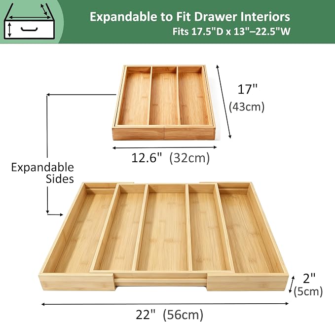 Utoplike Bamboo Expandable Kitchen Drawer Organizer, Adjustable Utensil Holder - Image 3