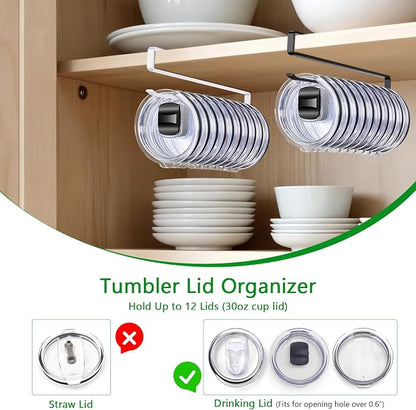 4 Pack Tumbler Lid Organizer, Cup Lid Holder Holds 12 Lids Each Under Cabinet - Image 3