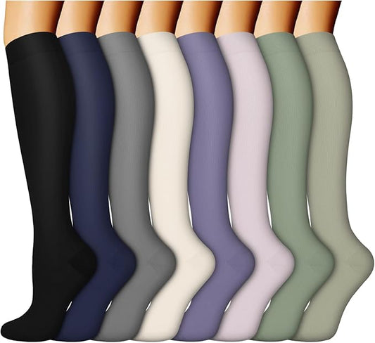 ACTINPUT 8 Pairs Compression Socks for Women & Men,Support Compression Stockings for Medical Running Athletic