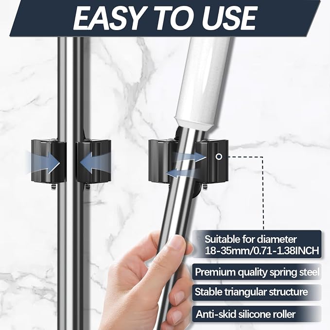 3-H Stainless Steel Broom Holder Wall Mount 50-Pack- Heavy Duty Mop Organizer - Image 5