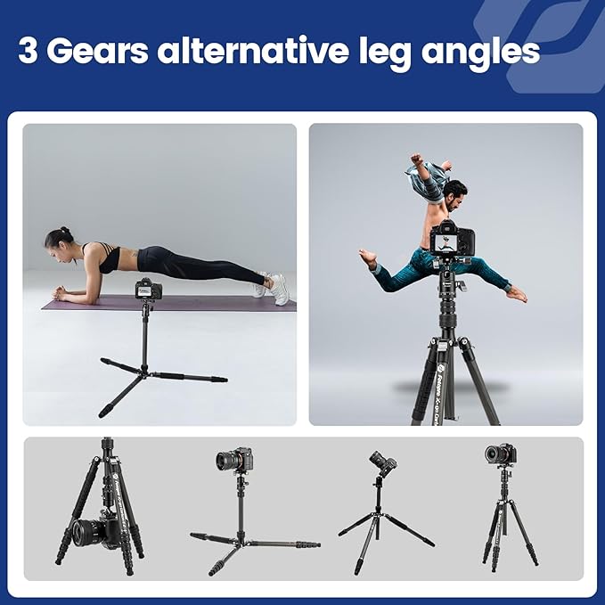 Fotopro 59" Carbon Fiber Travel Tripod, Lightweight Compact Camera Tripod with Ball Head Quick Release Plate, Compact Detachable Monopod with Carry Bag, Load up to 8KG/17.63lbs