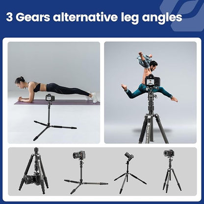 Fotopro 59" Carbon Fiber Travel Tripod, Lightweight Compact Camera Tripod with Ball Head Quick Release Plate, Compact Detachable Monopod with Carry Bag, Load up to 8KG/17.63lbs