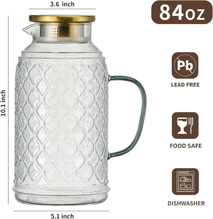 Buaic Glass Pitcher with Lid, 84 oz/2.5 Liter Vintage Water Pitcher, Iced Tea - Image 2