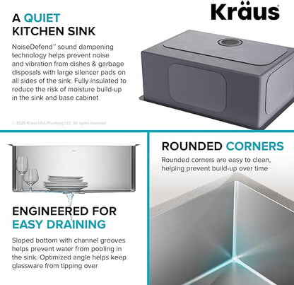 KRAUS Standart PRO 28-inch 16 Gauge Undermount Single Bowl Stainless Steel Kitchen Sink, KHU100-28