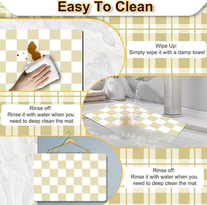 Dish Drying Mat for Kitchen Counter, 16.5’’ X 27.6’’ Checkered Large Coffee - Image 4