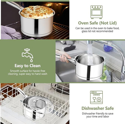 TeamFar 2 qt Saucepan with Lid, Stainless Steel Small Sauce Milk Pan with - Image 6