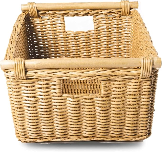 The Basket Lady Pole Handle Wicker Storage Basket, 16 in L x 12 in W x 8.25 in H - Image 2